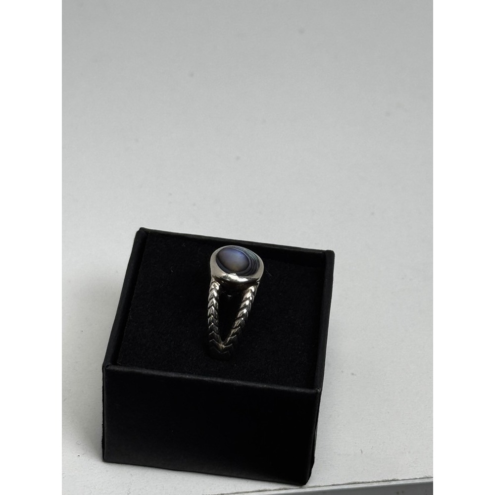Sterling Silver Abalone Shell Split Shank Ring Size 8.75 Braided Band 925 - Picture 5 of 11